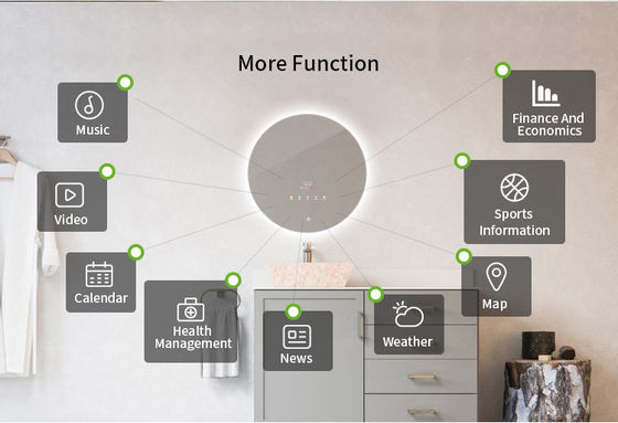 10.1&quot; 터치스크린 똑똑한 거울, IP65 PCAP 둥근 지도된 목욕탕 거울